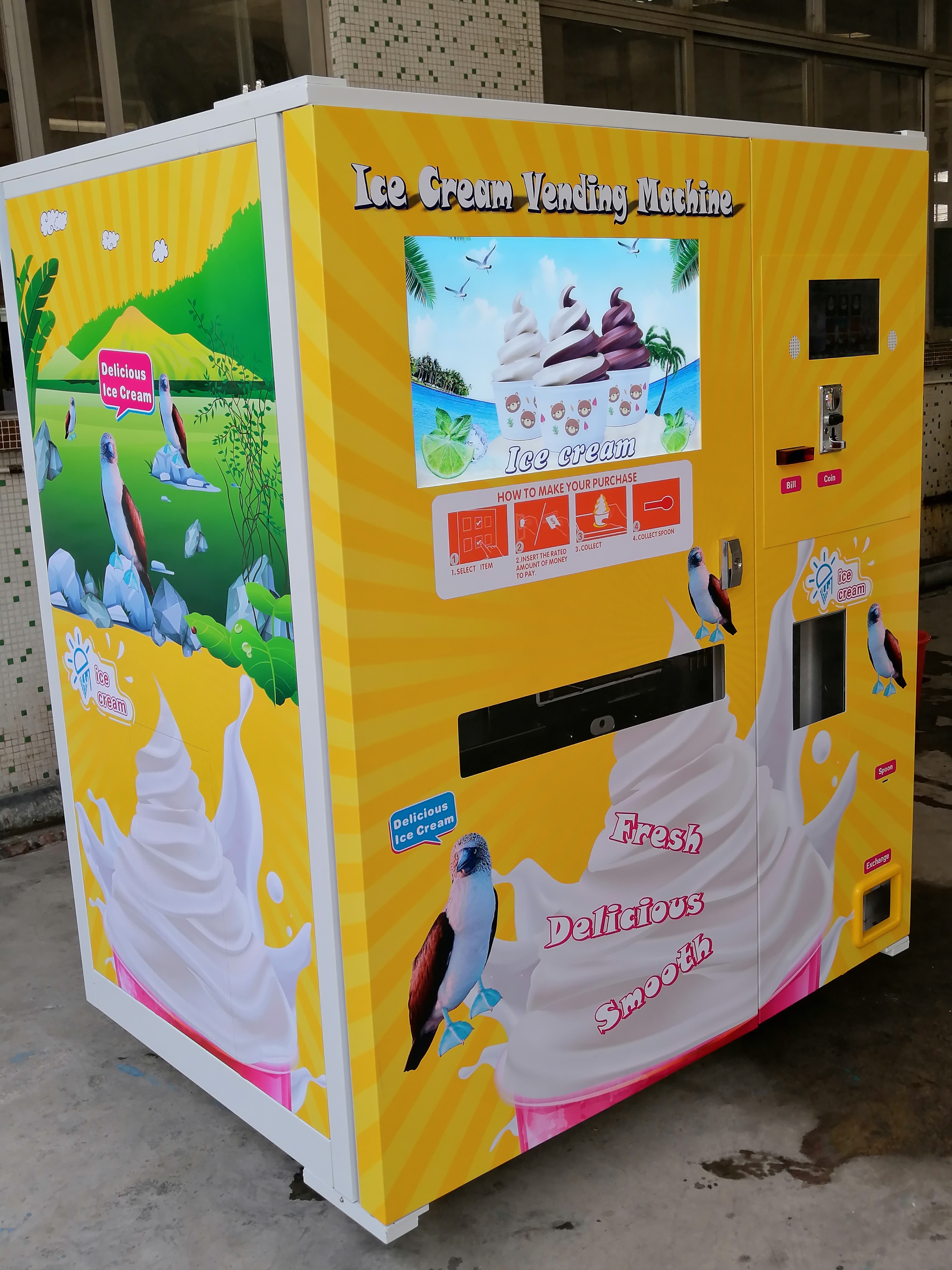 Máquina de venda automática de sorvete operada por moeda automática